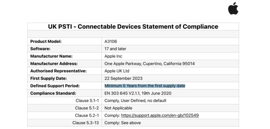 iphone 15 sẽ được apple 
cập nhật phần mềm 5 năm