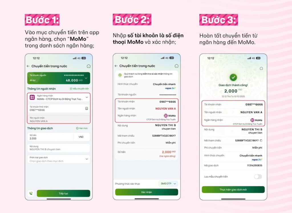 Cách chuyển tiền từ app ngân hàng sang số điện thoại MoMo